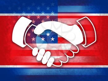 Usa North Korean Peace Holding Hands 3d Illustration. Meeting Hope For Denuclear Talks Between Trump And Kim Jong Un