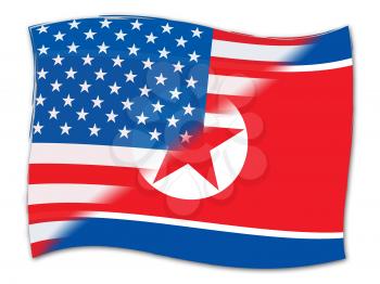 North Korean And USA Agreement Flag 3d Illustration. Shows The Crisis Or Trade And Threat Between Pyongyang And Trump