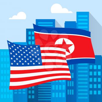 North Korea United States Talks Singapore 3d Illustration. Peace Meeting To Stop Confrontation Between Dprk And Usa In Asia
