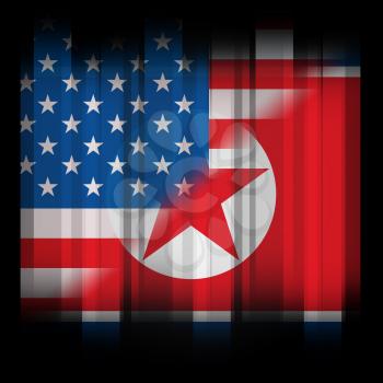 North Korea And American Talks Flag 3d Illustration. Shows The Sanction Or Peace And Diplomacy Between Pyongyang And Usa