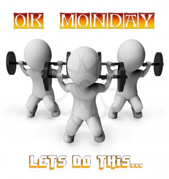Monday Fitness Motivation - Characters Lifting Weights - 3d Illustration