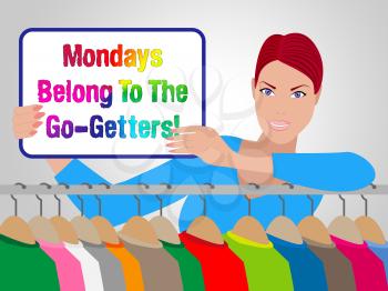 Monday Sales Motivation - Saleswoman Holding Inspirational Sign - 3d Illustration