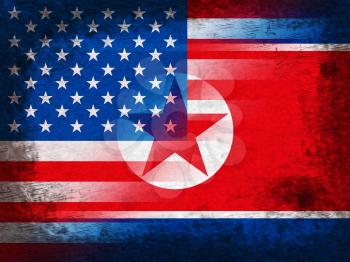 United States And North Korea Flag 3d Illustration. Shows Threat Or Peace And Talks Between Pyongyang And Usa