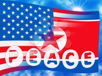 United States North Korea Usa Peace Flag 3d Illustration. Denuclearization Meeting And Accord Between US And NK Dprk Cooperation Talks