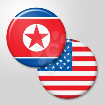 North Korea And United Conflict Flag 3d Illustration. Shows The Crisis Or Sanctions And Diplomacy Between Pyongyang And Usa