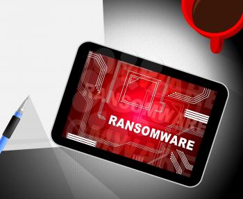Ransom Ware Extortion Security Risk 2d Illustration Shows Ransomware Used To Attack Computer Data And Blackmail