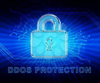 Ddos Protection Denial Of Service Security 2d Illustration Shows Malware And Intruder Risk On System Or Web