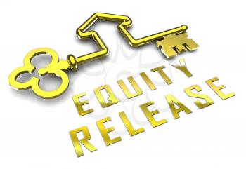 Equity Release Key Means A Line Of Credit From Owned Property. For Income In Retirement Or Cash From Home - 3d Illustration