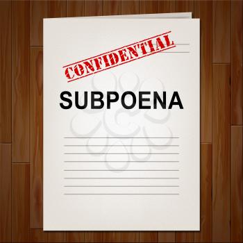 Court Subpoena Report Represents Legal Duces Tecum Writ Of Summons 3d Illustration. Judicial Document To Summon A Witness