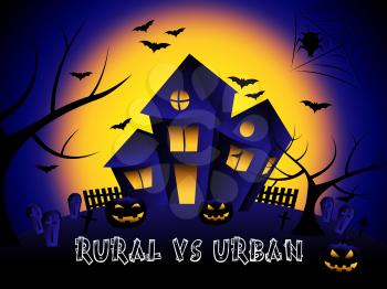 Rural Vs Urban Lifestyle House Compares Suburban And Rural Homes. Busy City Living Or Fields And Farmland - 3d Illustration