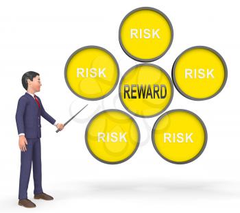 Risk Vs Reward Strategy Signs Depicts The Hazards In Obtaining Success. Taking A Chance To Get A Return On Investment - 3d Illustration