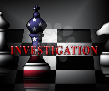 Fbi Investigation Chess Depicting Federal Bureau Scrutiny And Analyzing Suspicious Suspect 3d Illustration. Investigator Of Murder Or Crime