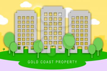 Gold Coast Property City View Depicts Surfers Paradise Real Estate. Australian Houses And Apartments In Queensland - 3d Illustration