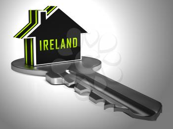 Ireland Property Or Real Estate Key Depicts Buying Or Renting. Realty And Development In Eire - 3d Illustration