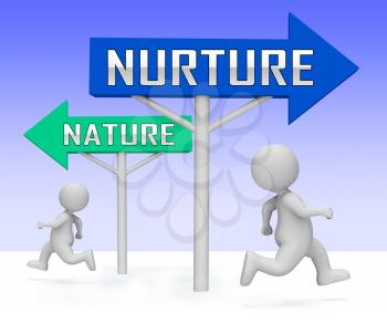 Nature Vs Nurture Sign Means Theory Of Natural Intelligence Against Development Or Family Growth From Love- 3d Illustration