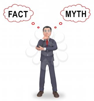 Fact Vs Myth Thinking Describes Truthful Reality Versus Deceit. Fake News Against Truth And Honest Integrity - 3d Illustration