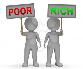 Rich Vs Poor Wealth Signs Meaning Well Off Against Being Broke. Inequality And Injustice Of Life And Money - 3d Illustration