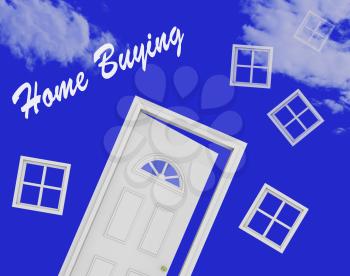 Home Buying Guide Door Depicts Evaluation Of Buying Real Estate. Purchasing Guidebook And Information - 3d Illustration