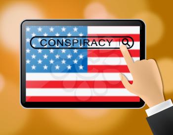 Conspiracy Theory Tablet Representing American Collusion With Russians 3d Illustration. Secret Meetings To Commit Treason Against The Usa