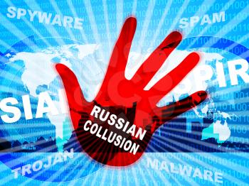 Russia Collusion Hand Depicting Conspiracy And Cooperation With The Russian Government 3d Illustration. Dirty Politics In The United States