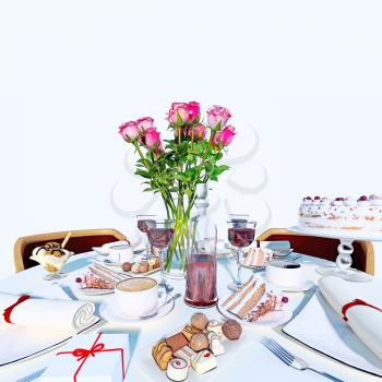 Holiday table setting in white color. 