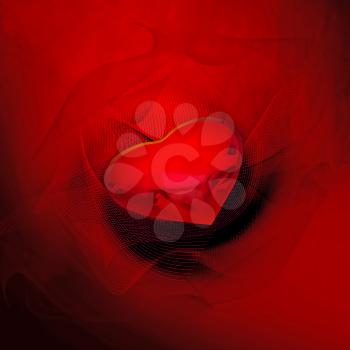 Bright red symbol of a heart on a dark red abstract background.