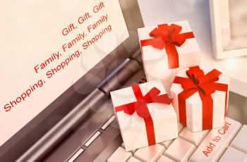 Gift concepts or online shopping, with a message on keyboard enter key.
