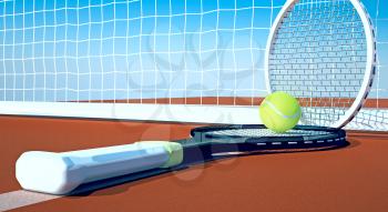 Tennis; racket; tennis clay court, sky