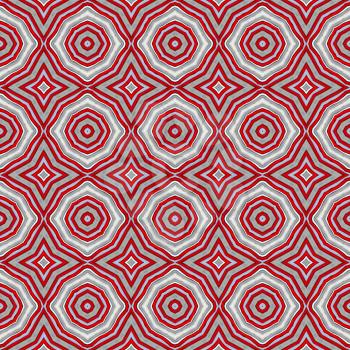 Abstract seamless red, gray and white background with star and circle shapes.