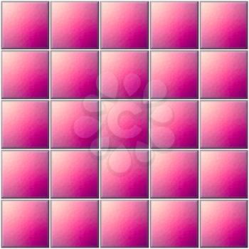 Square pink tiles with polygonal decor with white joints.