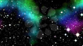 Colored nebula on night sky with shinning stars.