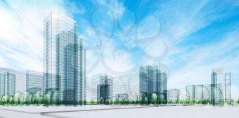 City under sky. Transparent 3d render modern construction