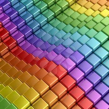 Rainbow cubes. 3d render image colors background