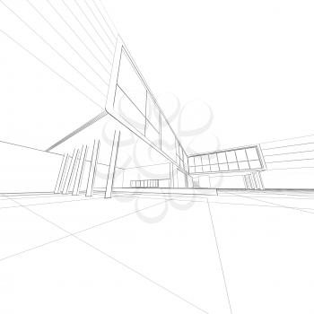 Concept architecture drafting white isolated. Building design and 3d rendering model my own