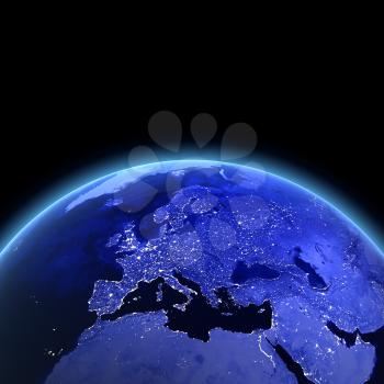 Europe 3d rendering. Maps from NASA imagery