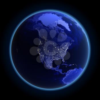 North America 3d rendering. Maps from NASA imagery