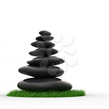 Zen pebbles in balanced row. 3d rendering