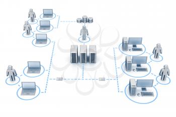 Organized network. 3d render white isolated graphic background