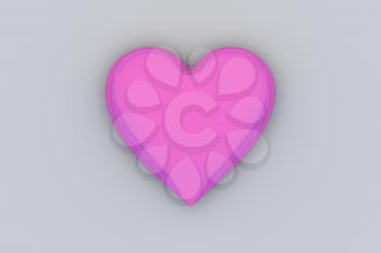 Valentine's Day abstract 3D illustration pattern with big pink or rosy shiny heart on gray background.