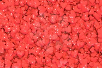 Valentine's Day abstract 3D illustration or background pattern with shiny red hearts.