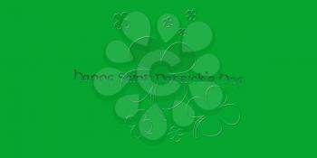 Happy Saint Patrick's Day. Text With Clover Leafs Isolated On Green Irish Background 3D illustration