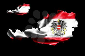 Map of Austria with national flag isolated on black  background With Coat Of Arms Eagle Emblem 