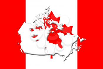 Canadian National Flag With Map Of Canada On It in Red And White Colors 3D Rendering