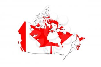 Canadian Map With National Flag On It On White Background 3D Rendering
