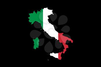 Map of Italy With Italian Flag Isolated On Black Background  illustration