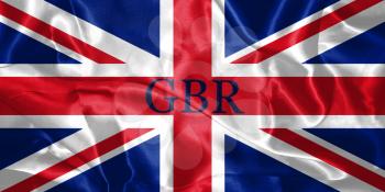Great Britain Flag Blown in the Wind With Country Name Written On It 3D illustration