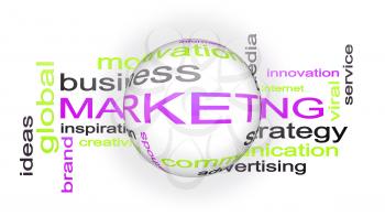 Marketing Business Strategy Word Cloud Text Concept With Sphere 3D Rendering