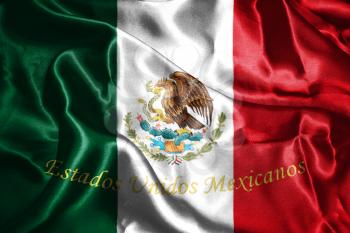 Mexican National Flag With Eagle Coat Of Arms and Text. Estados Unidos Mexicanos,  Meaning United Mexican States, 3D Rendering