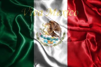 Mexican National Flag With Eagle Coat Of Arms and Text. Viva Mexico,  meaning Live Mexico 3D Rendering
