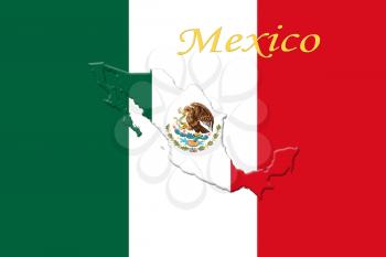 Mexican National Flag With Eagle Coat Of Arms In Shape Of Mexican Map 3D Rendering
